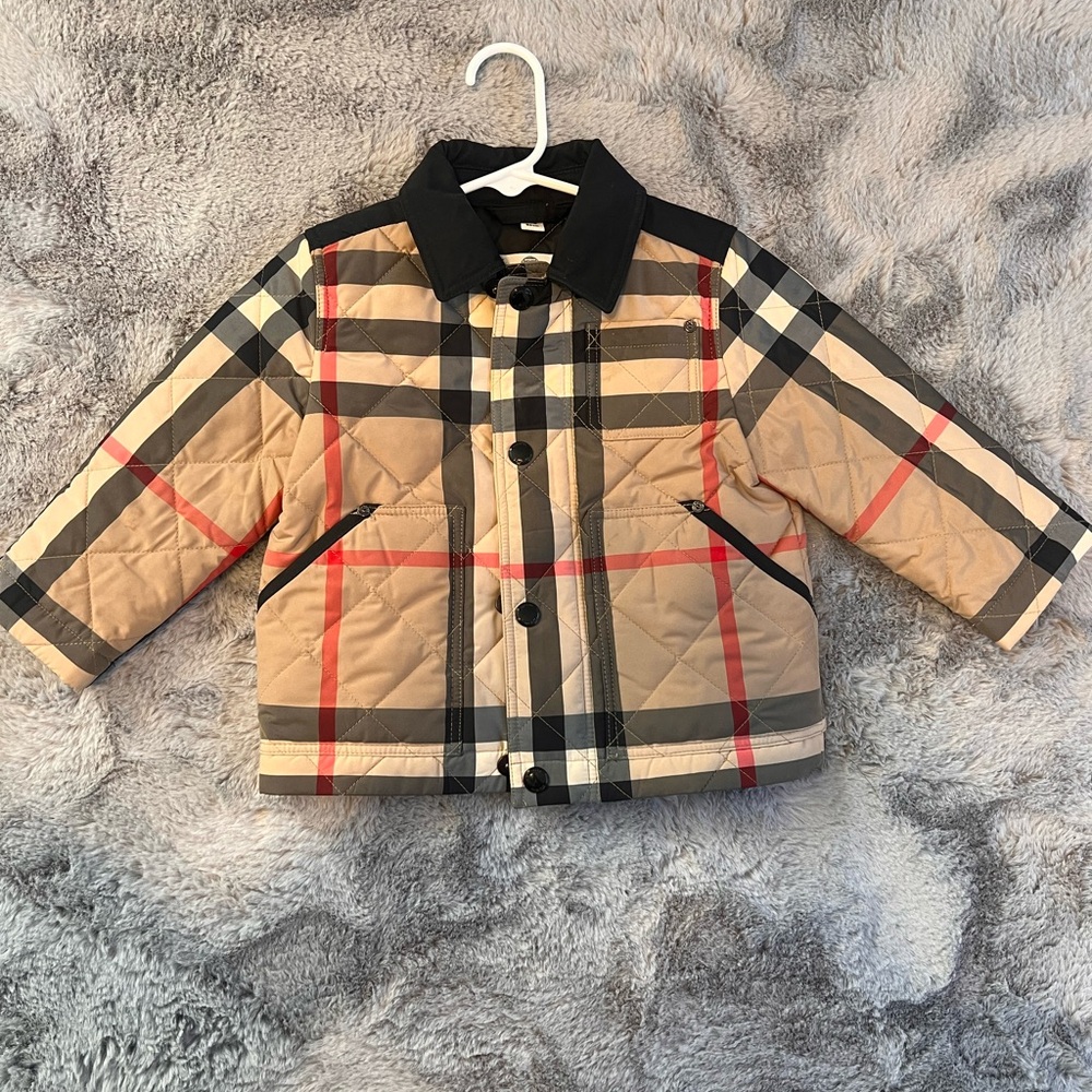 Burberry Kids Plaid Puffer Jacket - Beige, Black, and Red